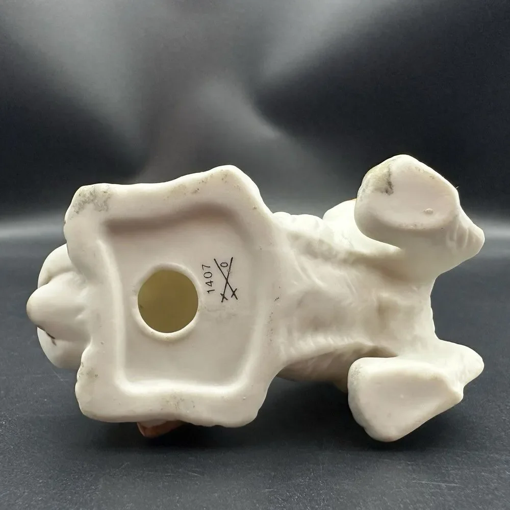 Vintage Homco #1407 Puppy Dog Bisque Porcelain Buff White Cocker Spaniel 3.5”